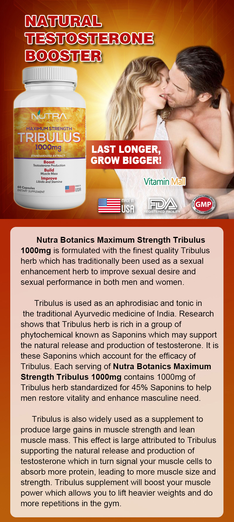 Tribulus Natural Testosterone Booster Boost Sex Drive, Libido VitaminMall